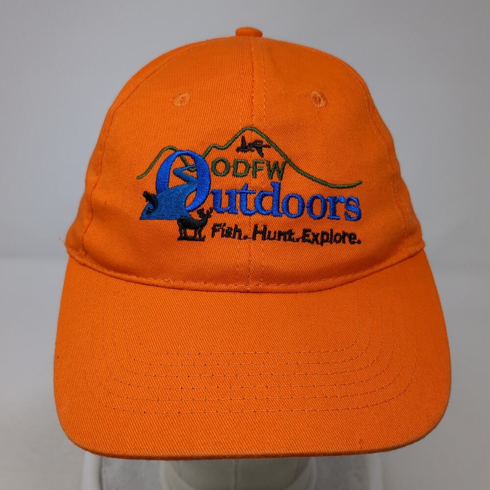 Odfw Outdoors Fish Hunt Explore Oregon Strapback Baseball Cap Orange One Size View 2